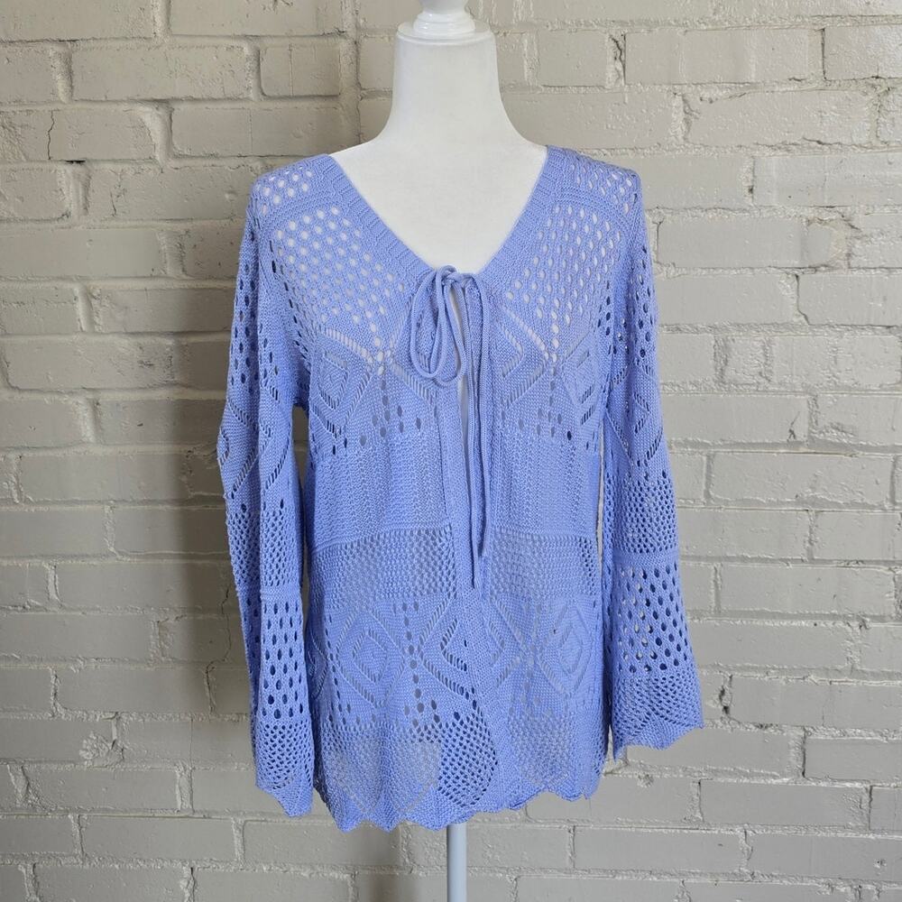 Boho Periwinkle Crochet Knit Cardigan | Small | Coastal Fairycore | Swim Coverup